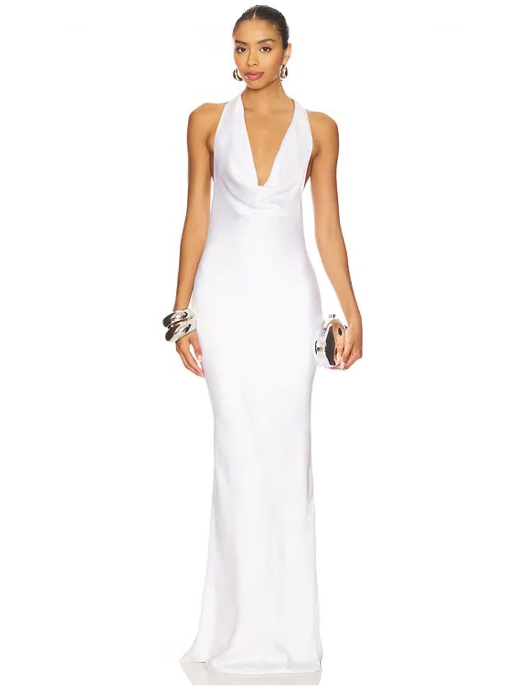 Norma Kamali Halter Drape Bias Gown Snow White Sz M $355 Revolve NEW